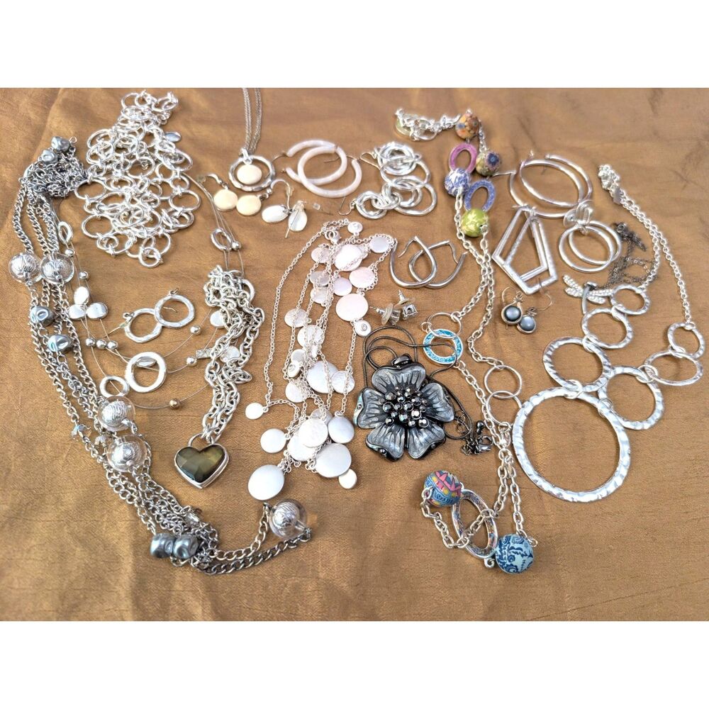 Curated Collection of 21 pcs of Silver-Tone Fashion and Costume Jewelry